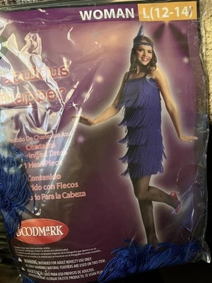 Flapper Costume Gatsby Roaring 20s Halloween Fancy Dress Royal Adult L 12-14 - Image 1 of 4