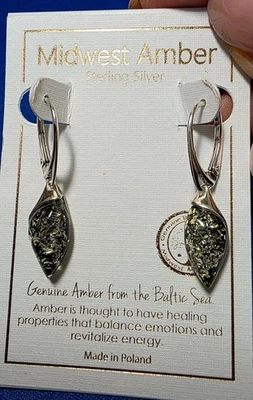 Midwest Amber Sterling Silver Genuine Amber Earrings From The Baltic Sea- NEW - Image 1 of 2