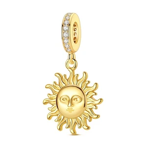 MULA European 925 Sterling Silver Charms CZ Golden Sun Face For Women Bracelets - Picture 1 of 6