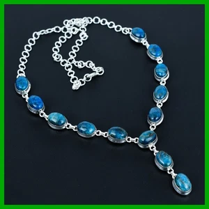 Halloween Deal Oval Natural Neon Apatite Sterling Silver Chain Necklace Jewelry - Picture 1 of 11