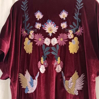 Негабаритный измельченный бархат вышитый кимоно кардиган женщин Sz маленький цветочный голубь - Изображение 1 из 4