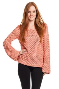 Maglione Aiko Donna Amelie Popcorn Stick Foglio Cotone Luce Naturale Pesca Rossa - Foto 1 di 8