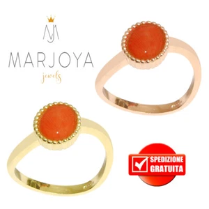 Anello in corallo naturale e argento 925 dorato o rosè, sigillo ondulato - Bild 1 von 5