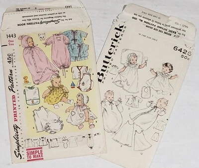 Vtg BABY Layette Set Sewing Patterns 1950s SET OF 2 Simplicity Butterick - Image 1 of 4