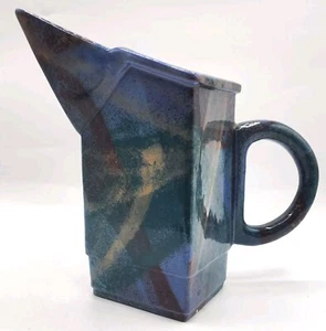 Jarra de cerámica vintage retro años 80 modernista angular estudio arte firmada 8" - Imagen 1 de 9