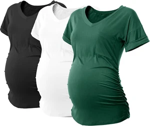 SUNNYBUY 3 Pack Womens Maternity Tops Side Ruched Maternity Shirts Pregnancy Clo - Picture 1 of 12