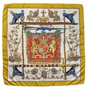 RARE Hermès Dieu et Mon Droit Queen's Silver Jubilee 1977 London UK Silk Scarf - Picture 1 of 5