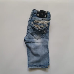 Miss Me Girls 10 Denim Bermuda Light Wash Distressed Blue Jean Shorts JK5330M7 - Picture 1 of 8