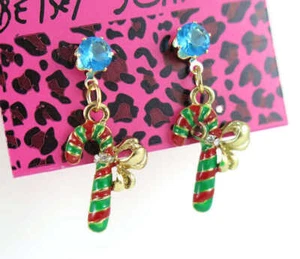 Betsey Johnson Zuckerstange Blau Kristall Ohrstecker Ohrringe Weihnachten - Bild 1 von 2