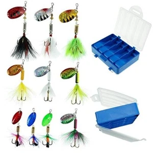 Fishing Lures 10pcs Spinner Lures Baits with Tackle Box, Bass Trout Salmon - Picture 1 of 7