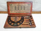 Starrett No. 224 Outside Micrometer 0-4 Vintage Machinist Tool In Wooden Box
