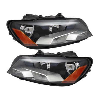Headlights Black For 2012 2013 2014 2015 Volkswagen Passat S SE SEL Halogen Pair - Image 1 of 4