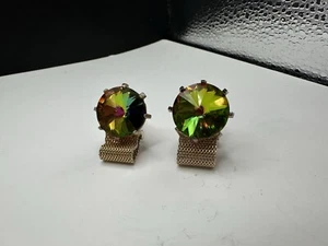 Vintage Gold Tone Dante Watermelon Rivoli Mesh Wrap Around Cufflinks - Picture 1 of 2