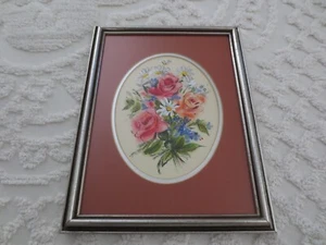 SIGNED Framed & Glass Covered FLORAL BOUQUET Original WATERCOLOR - 10" x 13" - Picture 1 of 5
