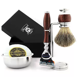 Badger Hair Shaving Brush 5 Edge Razor Stand Perfect 5 Pcs Shaving kit for Men - Picture 1 of 4