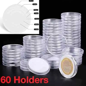 60 Clear Plastic Coin Holder Capsules Silver Dollar Morgan Silver Dollar 17-40MM - Picture 1 of 8
