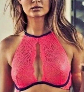 Reggiseno Victorias Secret molto sexy collo alto reggiseno pizzo rosa 32D nuovo con etichette - Foto 1 di 3