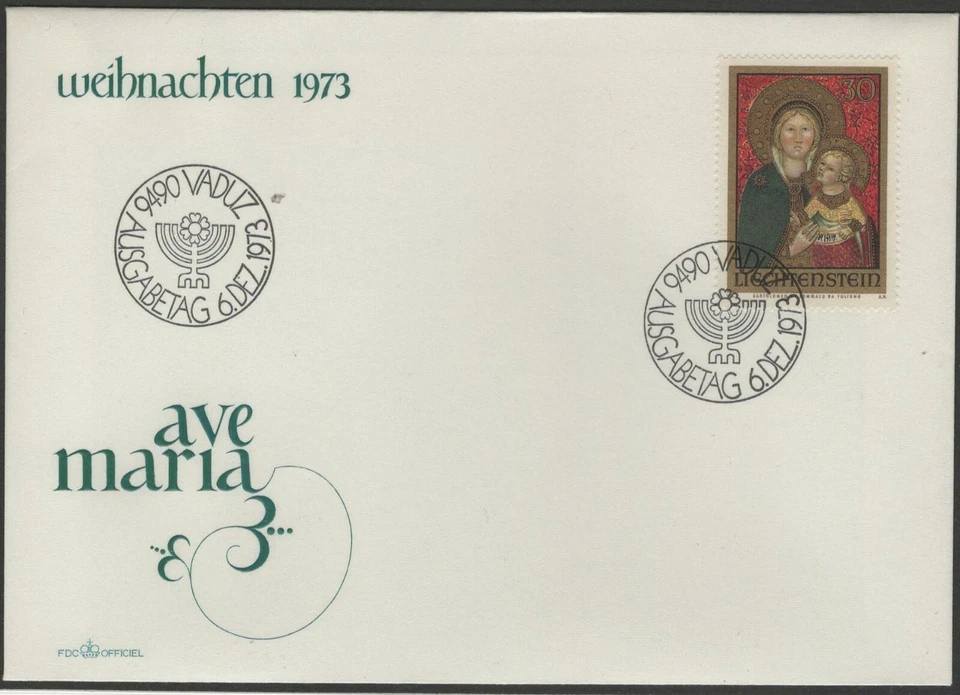LIECHTENSTEIN 1973 FDC VIRGIN & CHILD BY BARTOLOMEO di TOMMASON - Image 1 of 1
