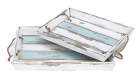 White Wood Tray with Blue Stripe, 2-Pieces