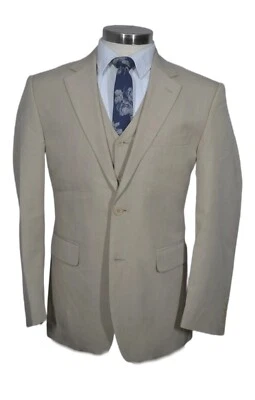 Stafford Mens Beige Khaki 2 Piece VEST Combo PAIR 38R Jacket - Image 1 of 4
