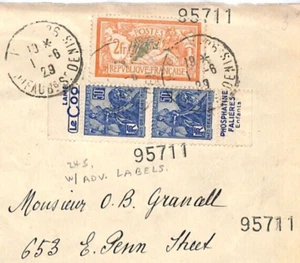 FRANCE 2f MERSON Cover BOOKLET *ADVERT* STAMPS Reg'd 1929 TRANSATLANTIC USA YQ82 - Picture 1 of 14