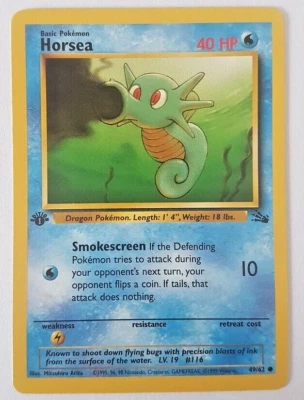 Pokemon Karte Horsea 49/62 Fossil 1. Edition Englisch NM - Bild 1 von 2