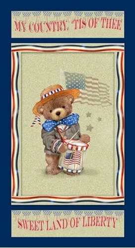 Painel de tecido de algodão Teddy's America Patriotic Teddy Bear 24x44 - Imagem 1 de 1