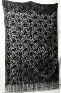 Black Fringed Chantilly Lace Throw Wrap Tablecloth 43" x 78" Prom Bedroom - Picture 1 of 6