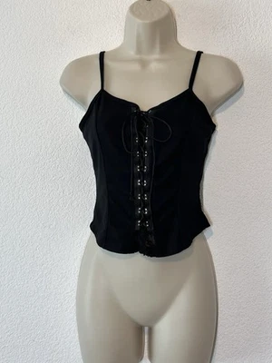 Corsé negro con cordones camiseta sin mangas Y2K hada Steampunk caprichoso gótico grunge talla S Foto 1 de 4