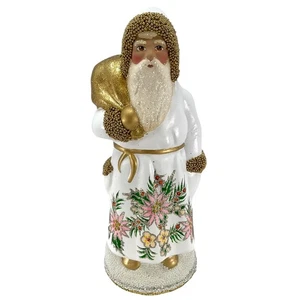 Schaller White Flower Santa with Gold bag German Paper Mache 7.75 Inch - Picture 1 of 8
