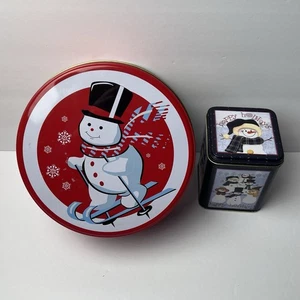 Contenedores de galletas de círculo cuadrado con tapa muñecos de nieve de Navidad vintage - Imagen 1 de 15
