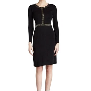 MISOOK schwarzes Strick Langarm Etuikleid goldene Nieten Cocktail Damen Medium - Bild 1 von 9
