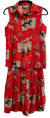 Vintage Lilys of Beverly Hills  Women’s Sz S Abstract Red Safari 2pc Short Set - Image 1 of 4