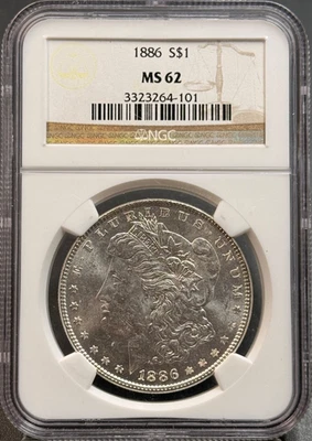 Dólar de plata Morgan 1886 NGC MS 62 Foto 1 de 4