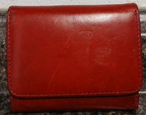 Vintage rote italienische Kalbsleder Compack dreifach faltbare Kartengeld Geldbörse - 4 x 3,25" - Bild 1 von 8