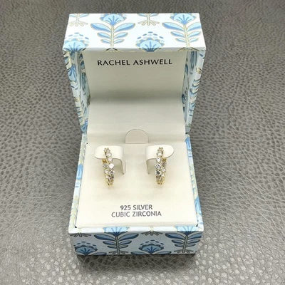 Pendientes de aro Rachel Ashwell plata 925 circonitas cúbicas tono dorado regalo en caja nuevos Foto 1 de 4