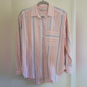 Loft Pink Pastel Striped Preppy Business Casual Workwear Button Down Shirt XS - Picture 1 of 6