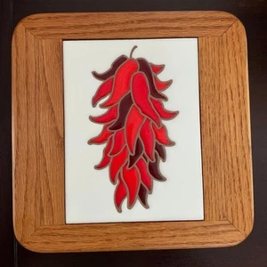 Chili Pepper Fliesen Set in Eiche Tischplatte Lazy Susan Drehteller 10”x10” - Bild 1 von 7