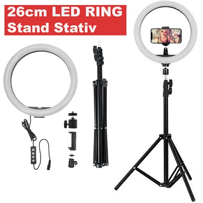 2.1M Phone Tripod For TikTok YouTube DE + 26Cm LED Dimmable Ring Light - Image 1 of 2