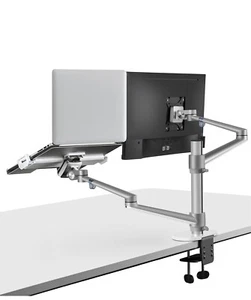 Viozon Monitor and Laptop Mount 2-in-1 Dual Arm Adj. Desk Mount (SILVER OL-3L) - Picture 1 of 8