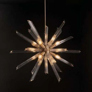 Lampadario modernista vetro di Murano Triedre ottone Sputnik apparecchio luce - 28"D - Foto 1 di 5
