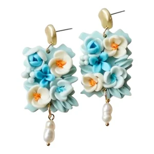 Boutique Vintage Style Polymer Clay Flower Drop Earring Retro 2.48 Inches π - Picture 1 of 3