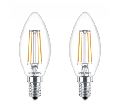 Philips LED Filament Candle Twisted 4W 40W E14 SES Clear Warm White 2700K 2 pack - Image 1 of 4