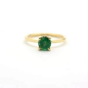 0.90 Ct Emerald & Natural Diamond Minimalist Ring 14k Solid Yellow Gold - Picture 1 of 6