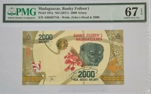 2017 MADAGASCAR 2000 Ariary PMG67 EPQ SUPERB GEM UNC @ P-101a @ - Picture 1 of 3