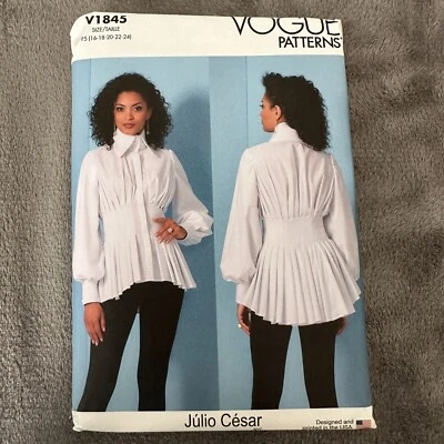 Vogue V1845 Pattern Sz 16-24 Julio César Fitted Peplum Pleated Top Blouse - Image 1 of 4