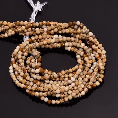 Cuentas facetadas redondas de piedras preciosas de jaspe 100 % naturales hilo de 3x3 mm 13" EB-249 Foto 1 de 2