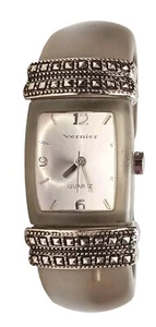 Vintage Womens Vernier Beefy Cuff Bangle Quartz Watch Translucent Gray Band Y128 - Picture 1 of 5