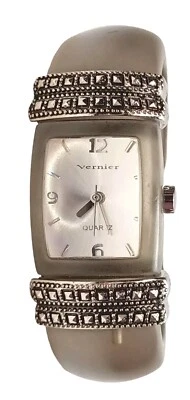 Vintage Womens Vernier Beefy Cuff Bangle Quartz Watch Translucent Gray Band Y128 - Image 1 of 4