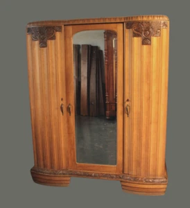 Antiker Art Déco Kleiderschrank Spiegel Kleiderstange Wäschefächer um 1920 - Bild 1 von 20
